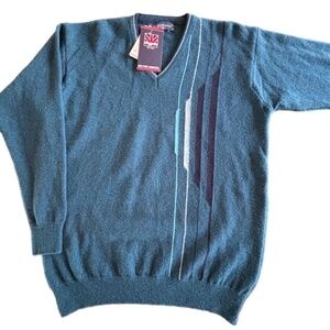 NWT Oxford 100% Lambswool v-neck men's sweater with retro design size EU44